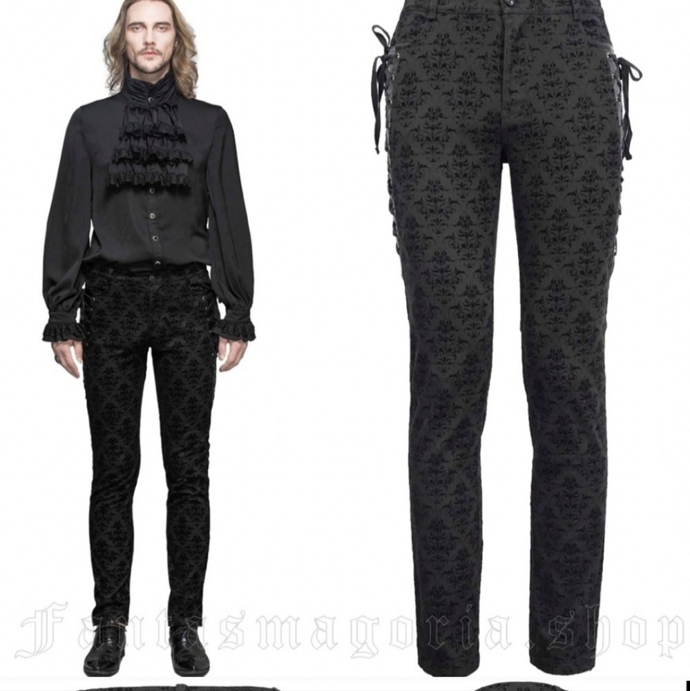 Devil Fashion Men's 3XL Black Damask Velour Pants NWT